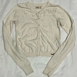 Hollister Cream Off White Floral Lace Cardigan Women’s Size Small